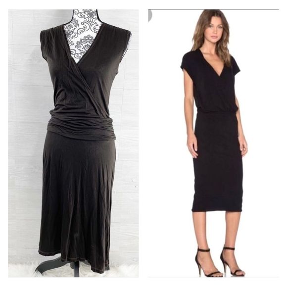 James Perse Dresses Standardjames Perse Shirred Waste Vneck Midi